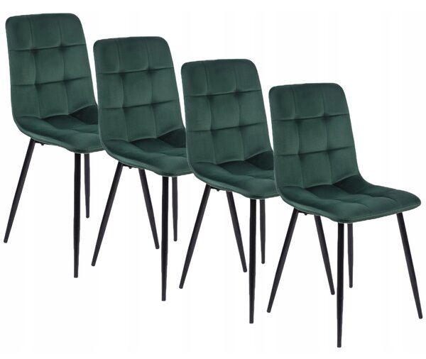 Zestaw 4x Krzesło Tapicerowane do Jadalni PERU Zielone Welurowe Nowoczesne Loft