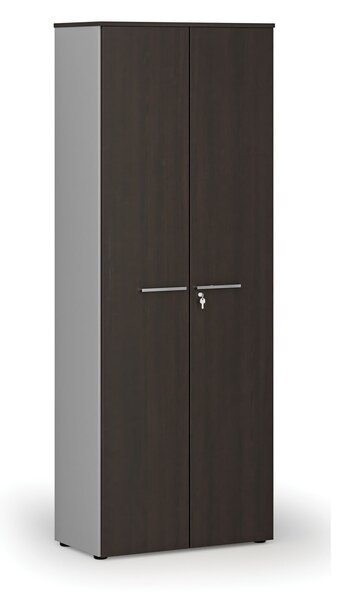 Szafa biurowa z drzwiami PRIMO GRAY, 800 x 420 x 2128 mm, szary/wenge