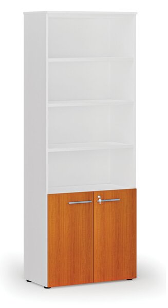 Szafa biurowa kombinowana PRIMO WHITE, drzwi na 2 poziomach, 800 x 420 x 2128 mm, biały/wiśnia