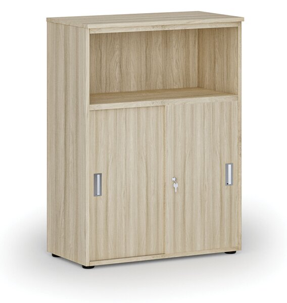 Szafa biurowa kombinowana z drzwiami przesuwnymi PRIMO WOOD, 800 x 420 x 1087 mm, dąb naturalny