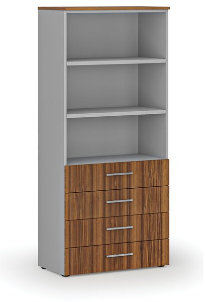 Szafa biurowa z szufladami PRIMO GRAY, 800 x 420 x 1781 mm, szary/orzech