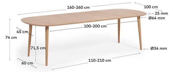 Okrągły rozkładany stół w dekorze dębu ø 160 cm Oqui – Kave Home