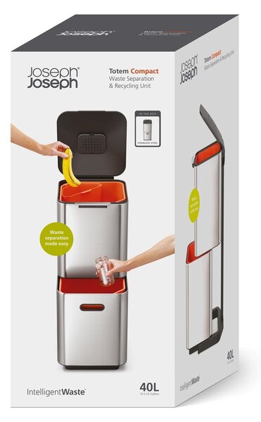 Stalowy kosz na śmieci do segregacji odpadów 40 l Totem Compact – Joseph Joseph
