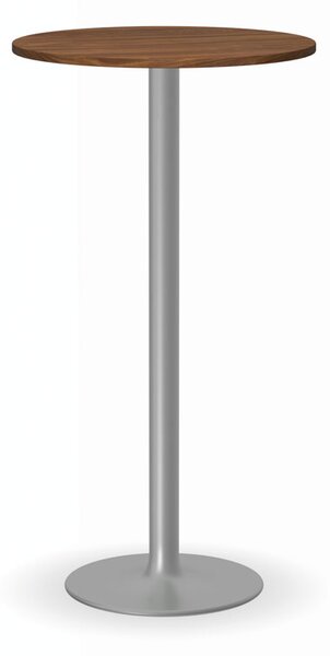 Stolik wysoki Olympo II, średnica 600 mm, szara podstawa, płyta orzech