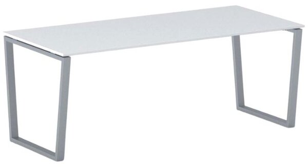 Biurko PRIMO IMPRESS, 200x90 cm, szaro-srebrna podstawa, biały
