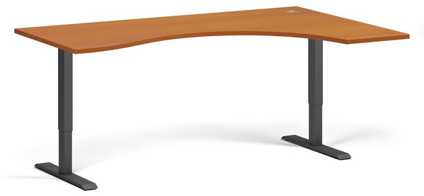 Ergonomiczne biurko z regulacją wysokości, 180x120 cm, 1 silnik, L/P, czarna podstawa, czereśnia