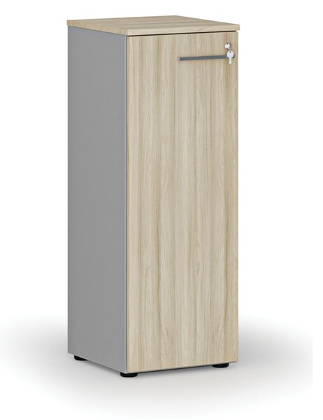 Szafa biurowa niska z drzwiami PRIMO GRAY, 400 x 420 x 1087 mm, szary/dąb naturalny