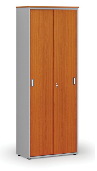 Szafa biurowa z drzwiami przesuwnymi PRIMO GRAY, 800 x 420 x 2128 mm, szary/wiśnia
