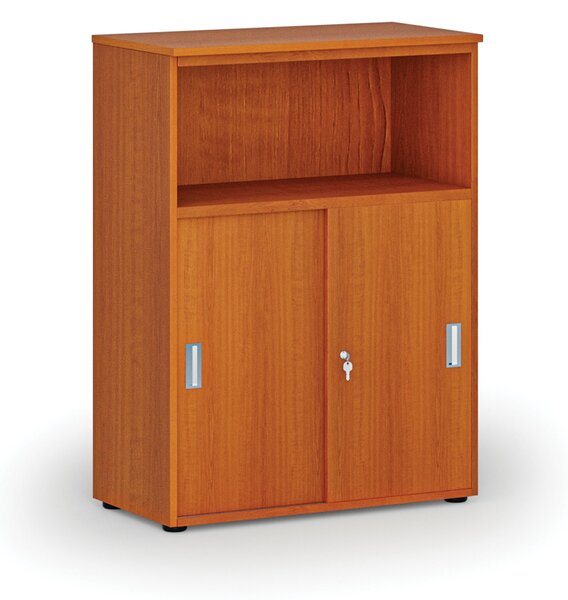 Szafa biurowa kombinowana z drzwiami przesuwnymi PRIMO WOOD, 800 x 420 x 1087 mm, wiśnia