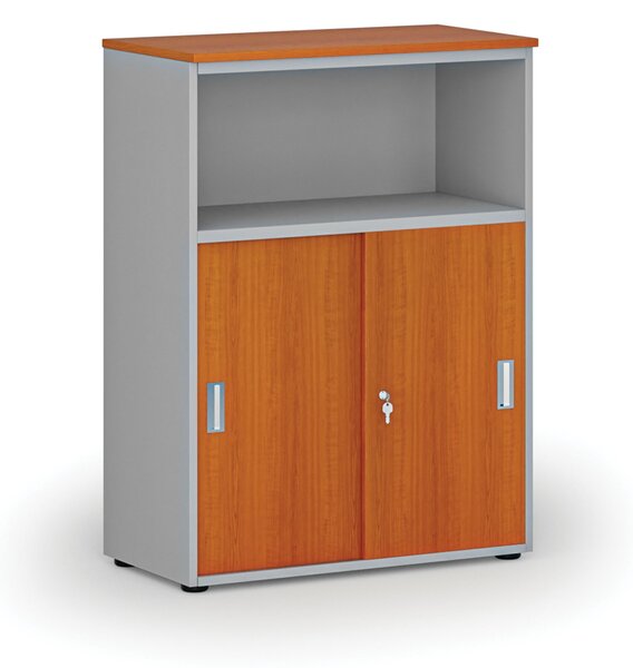 Szafa biurowa kombinowana z drzwiami przesuwnymi PRIMO GRAY, 800 x 420 x 1087 mm, szary/wiśnia