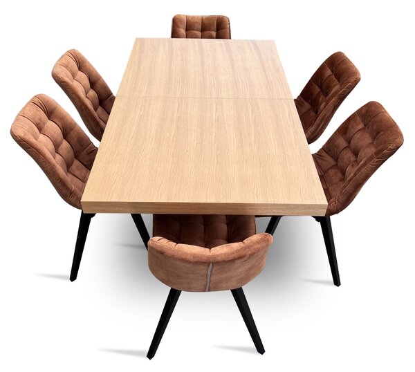Zestaw do salonu stół z krzesłami styl loft stół rozkładany SJ80 160/90 + 2x40 cm wkładka + 6 krzeseł Piko
