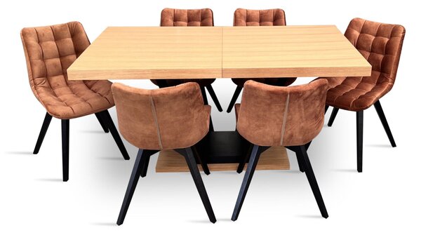 Zestaw do salonu stół z krzesłami styl loft stół rozkładany SJ80 160/90 + 2x40 cm wkładka + 6 krzeseł Piko