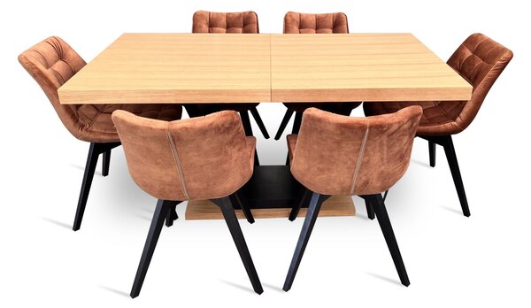 Zestaw do salonu stół z krzesłami styl loft stół rozkładany SJ80 160/90 + 2x40 cm wkładka + 6 krzeseł Piko