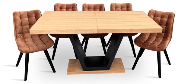 Zestaw do salonu stół z krzesłami styl loft stół rozkładany SJ80 160/90 + 2x40 cm wkładka + 6 krzeseł Piko