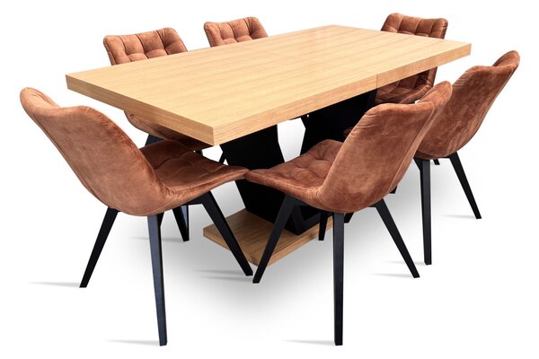 Zestaw do salonu stół z krzesłami styl loft stół rozkładany SJ80 160/90 + 2x40 cm wkładka + 6 krzeseł Piko
