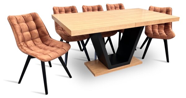Zestaw do salonu stół z krzesłami styl loft stół rozkładany SJ80 160/90 + 2x40 cm wkładka + 6 krzeseł Piko