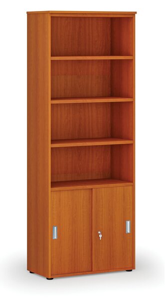 Szafa biurowa kombinowana PRIMA WOOD, drzwi przesuwne na 2 poziomach, 800 x 420 x 2128 mm, wiśnia