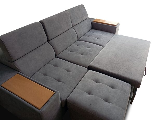 Trzyosobowa sofa Luksor I z Relax z regulowanymi zagłówkami, półką pod laptop i wysuwanym barkiem