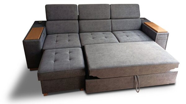 Trzyosobowa sofa Luksor I z Relax z regulowanymi zagłówkami, półką pod laptop i wysuwanym barkiem