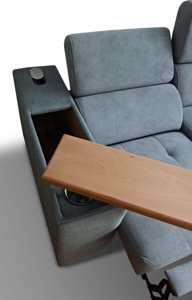 Trzyosobowa sofa Luksor I z Relax z regulowanymi zagłówkami, półką pod laptop i wysuwanym barkiem