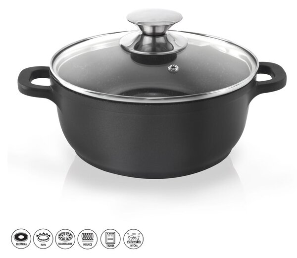 Garnek z powierzchnią nieprzywierającą Pfluon Granit i szklaną pokrywką Orion Grande, ⌀ 24 cm