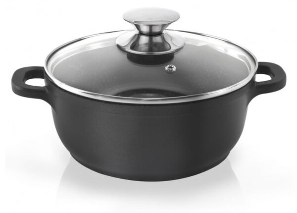 Garnek z powierzchnią nieprzywierającą Pfluon Granit i szklaną pokrywką Orion Grande, ⌀ 24 cm