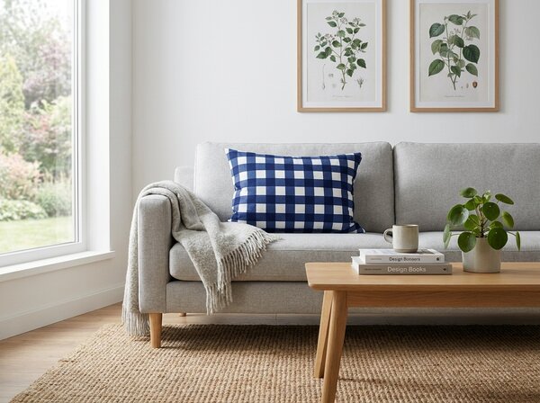 Poszewka na poduszkę z mikrofibry NAVY GINGHAM 50x70 cm, niebiesko-biała