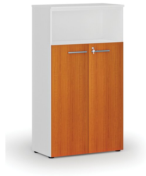 Szafa biurowa kombinowana PRIMO WHITE, drzwi na 3 poziomach, 800 x 420 x 1434 mm, biały/wiśnia