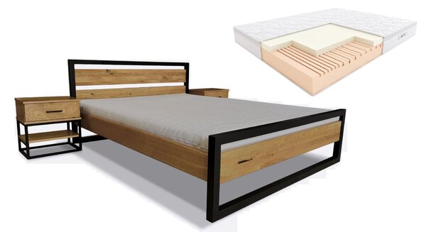 Łóżko dębowe 160x200 Karmel z materacem piankowym Hilding Salsa