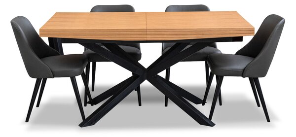 Zestaw: Stół SJ50 rozkładany 160/90 cm + 2x40 cm + 4 krzesła skórzane Filip