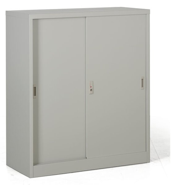 Metalowa szafa z przesuwnymi drzwiami, demontowana, 2 półki, 1000 x 1200 x 450 mm, jasnoszary