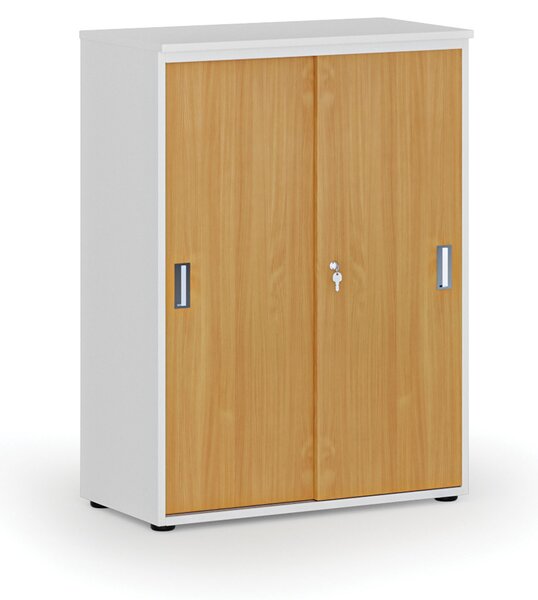 Szafa biurowa z drzwiami przesuwnymi PRIMO WHITE, 800 x 420 x 1087 mm, biały/buk
