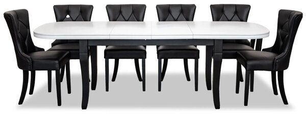Stół Kloze 180/90, 2 wkładki 45 cm + 6 krzeseł Glam skóra naturalna
