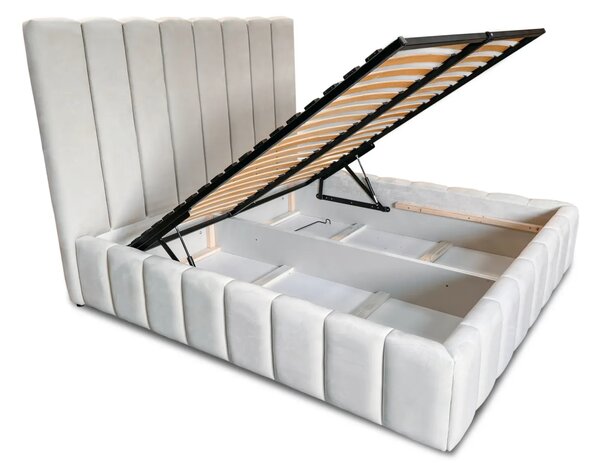 Łóżko tapicerowane GLAM GOLD 160/200 cm ze stelażem w stylu glamour, pojemnik na pościel