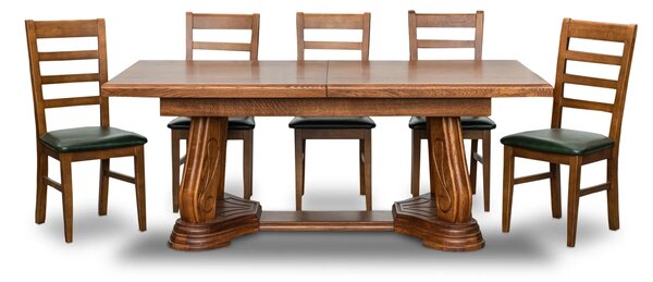 Stół dębowy Capri 200/100 cm + 2x50 cm + 6 krzeseł Cortez