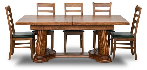 Stół dębowy Capri 200/100 cm + 2x50 cm + 6 krzeseł Cortez