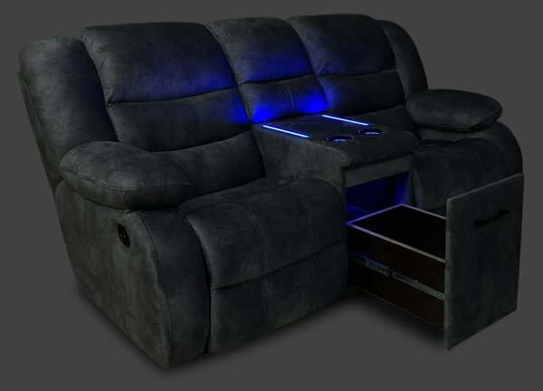 Wielofunkcyjna sofa Borys- 2x funkcja relax, barek, uchwyty na kubki +LED