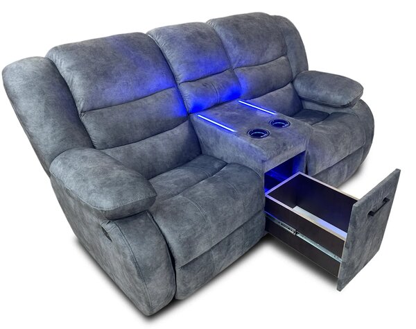 Wielofunkcyjna sofa Borys- 2x funkcja relax, barek, uchwyty na kubki +LED
