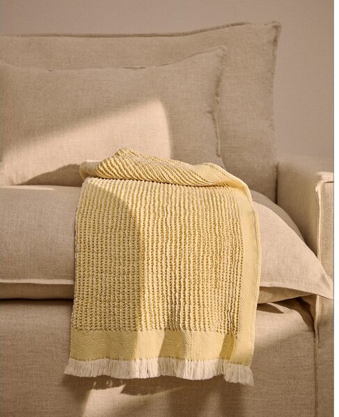 Żółty/beżowy bawełniany koc dzianinowy 100x170 cm Lideba – Kave Home