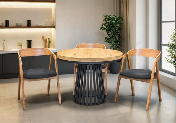 Stół Lam Loft Fi 100 + 2 x 50 cm + 4 krzesła dębowe X1