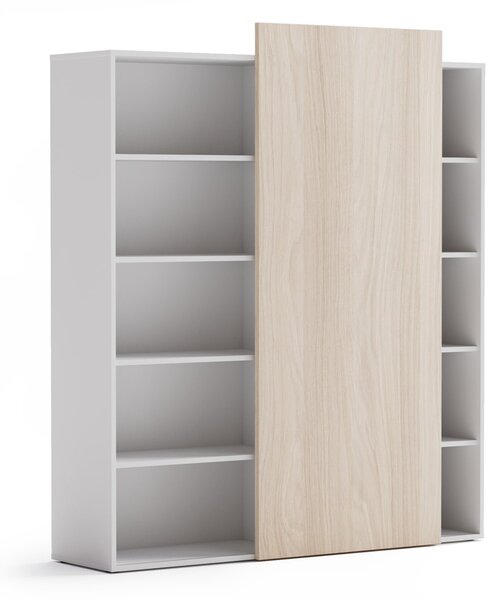 Regał biurowy z przesuwnym panelem BLOCK, 1600 x 400 x 1748 mm, dąb naturalny