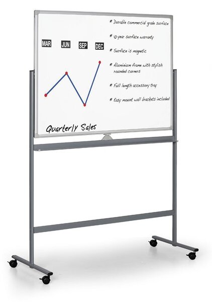 Mobilna dwustronna biała tablica do pisania, magnetyczna, 1200 x 900 mm