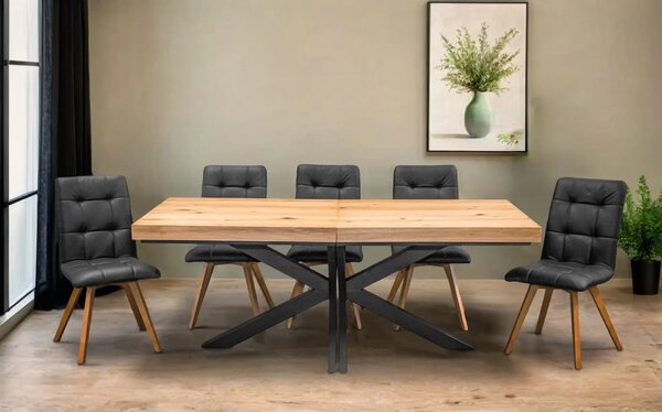 Stół Loft P2 400 cm Dębowy rozkładany 100×200 + 4×50 cm + 6 Krzeseł Kw110