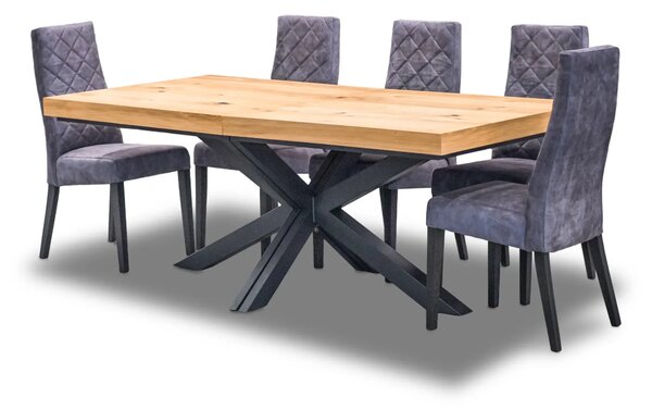 Stół Loft P2 400 cm Dębowy rozkładany 100×200 + 4×50 cm + 6 Krzeseł Kw142