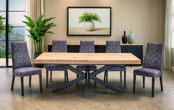 Stół Loft P2 400 cm Dębowy rozkładany 100×200 + 4×50 cm + 6 Krzeseł Kw142
