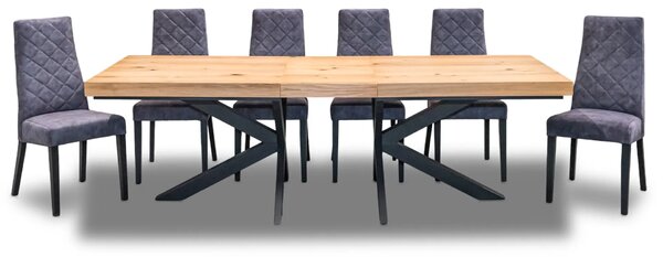 Stół Loft P2 400 cm Dębowy rozkładany 100×200 + 4×50 cm + 6 Krzeseł Kw142