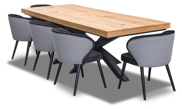 Stół Loft P2 400 cm Dębowy rozkładany 100x200 + 4x50 cm + 6 Krzeseł Pepitka Duo