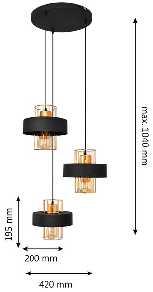 Lampa wisząca na kole VOLTA W-KD 1377/3 BK+BR