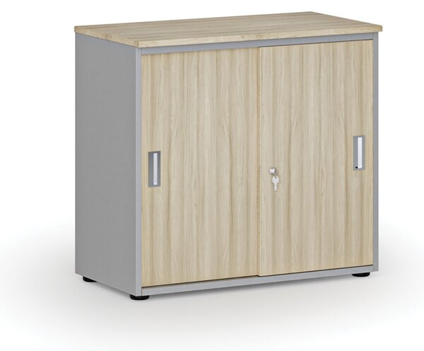 Szafa biurowa z drzwiami przesuwnymi PRIMO GRAY, 800 x 420 x 740 mm, szary/dąb naturalny