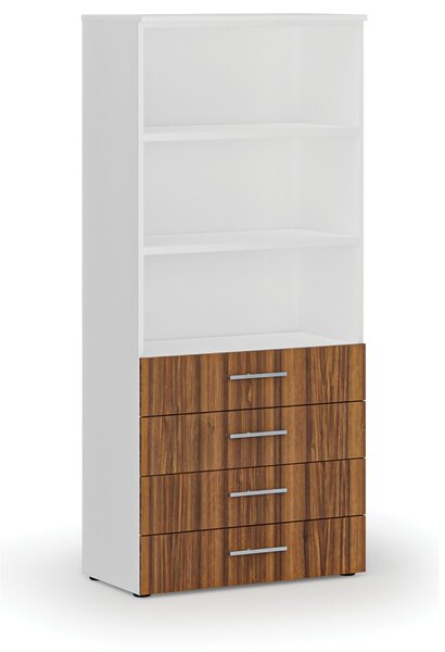 Szafa biurowa z szufladami PRIMO WHITE, 800 x 420 x 1781 mm, biały/orzech